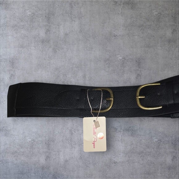 Belle Poque Black Stretch Leather Belt L LARGE. Womens Vintage Look - Picture 4 of 5